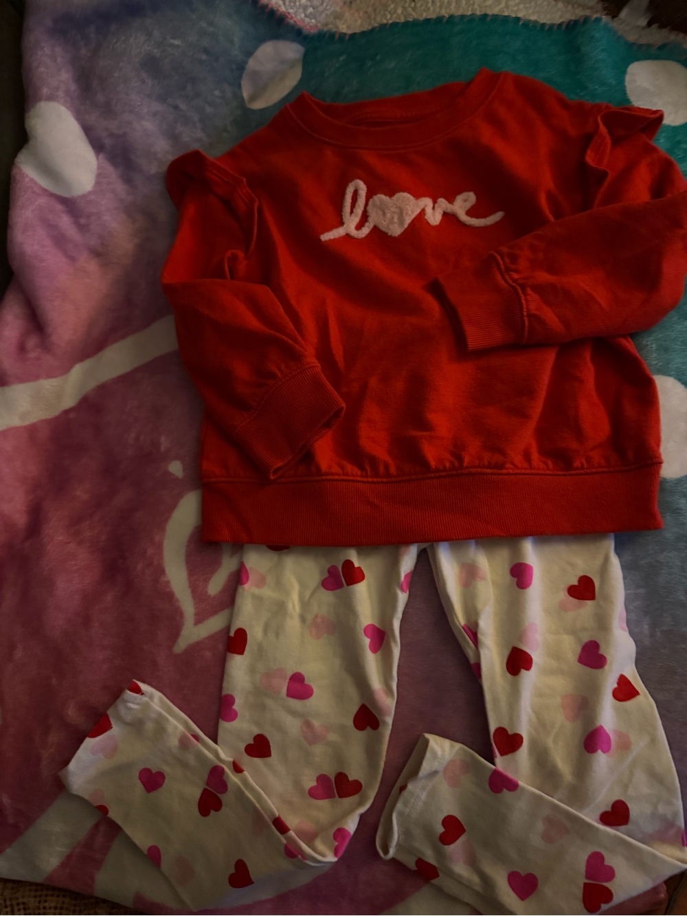 Cat & Jack Red Sweatshirt and Heart-Print Leggings